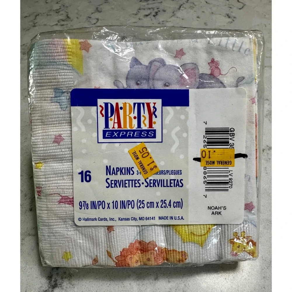 Vintage Hallmark Party Express Noah's Ark Baby Shower Napkins New Sealed 16ct